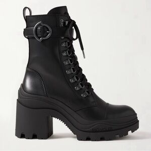 Moncler Women’s Envile Buckled Leather Combat Boots Black 40